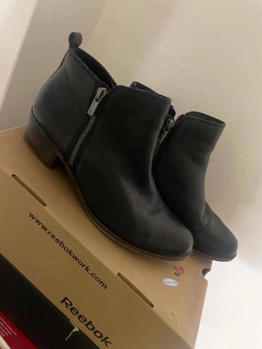 Lucky Brand Black Leather Ankle Boots Size 9 thumbnail