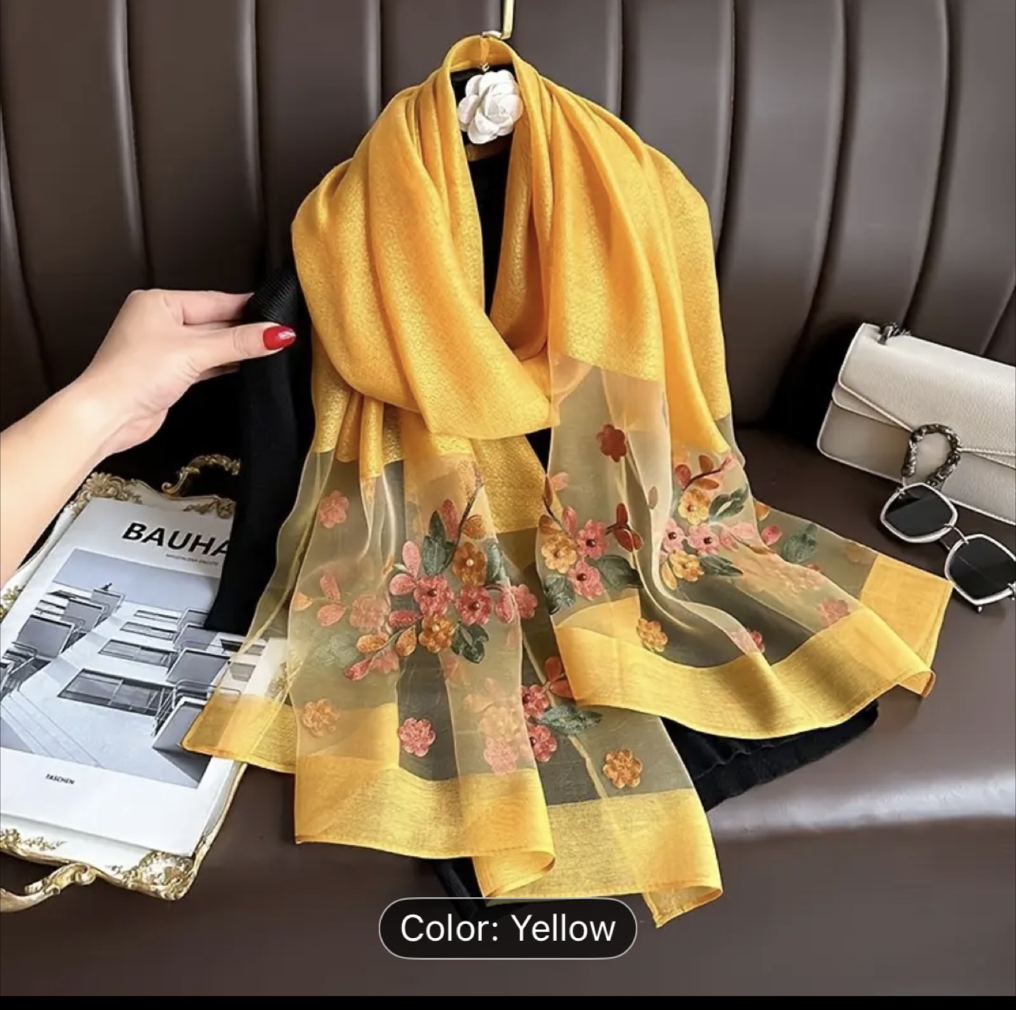 Floral Embroidered Scarf - Pink