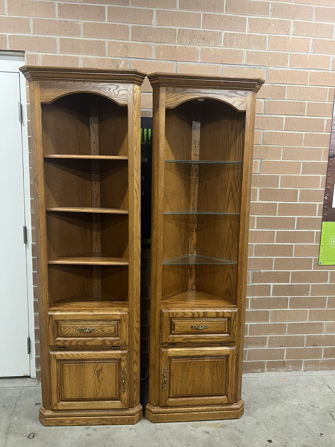 Matching Oak Corner Bookcases - Set of 2