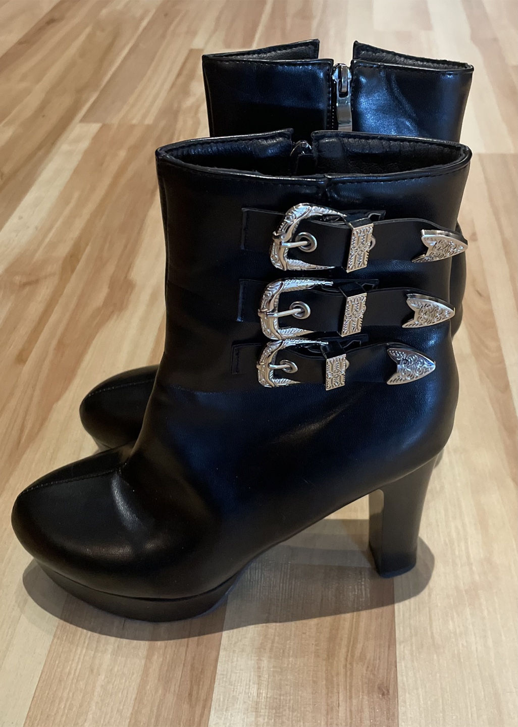 Black Platform Western Ankle Boots