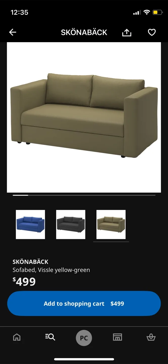 IKEA SKÖNABÄCK Yellow-Green Sofa Bed image indicator(5)