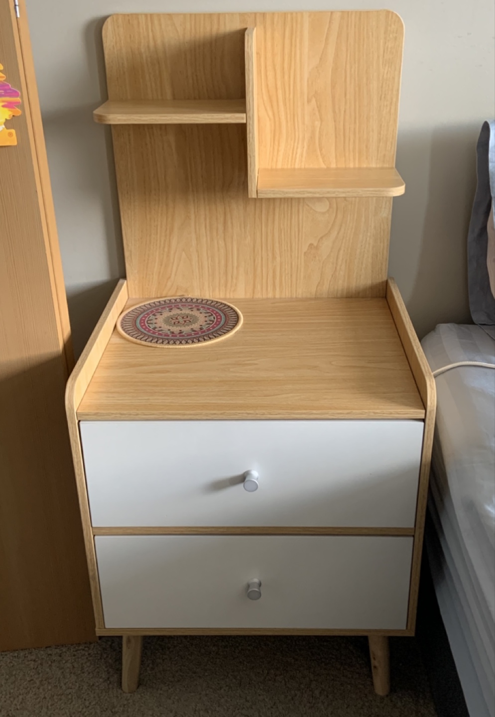 Wood Nightstand with Shelves