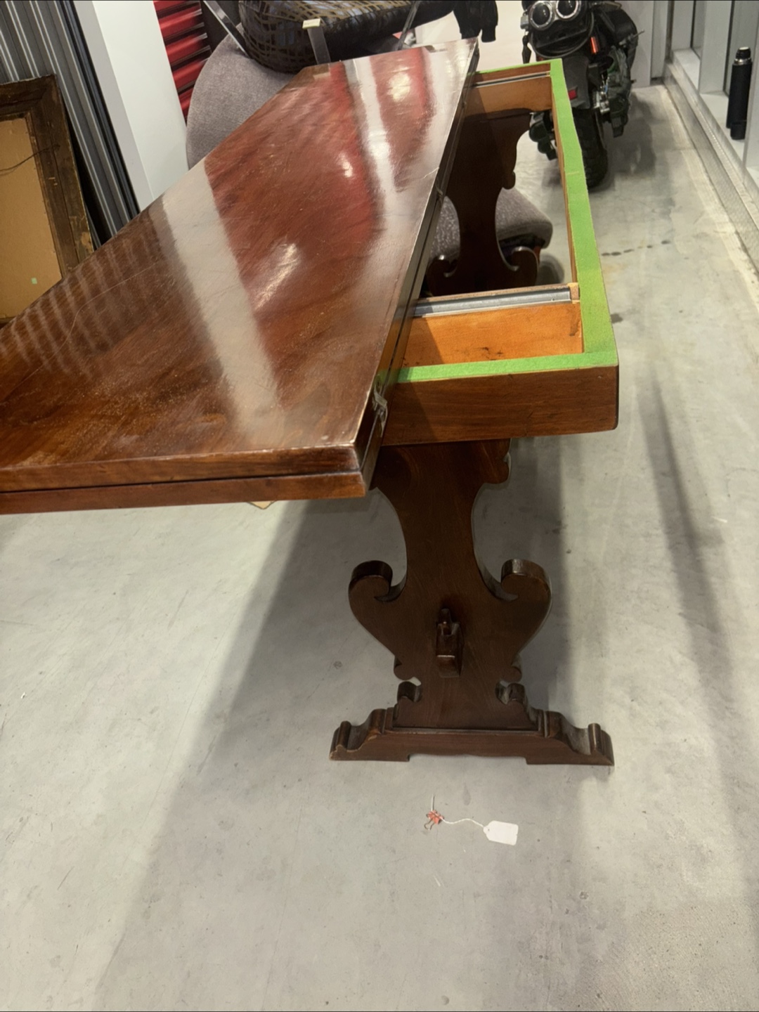Antique mahogany Trestle flip top expansion table - photo 5
