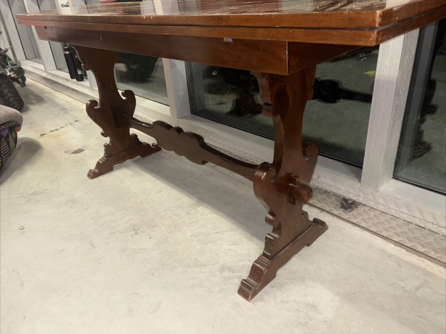Antique mahogany Trestle flip top expansion table
