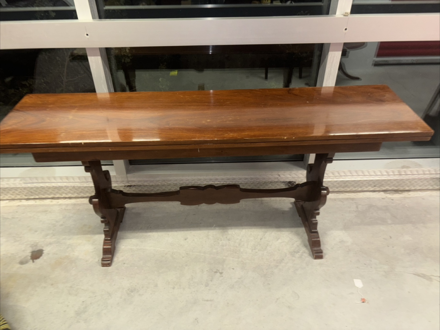 Antique mahogany Trestle flip top expansion table - photo 2