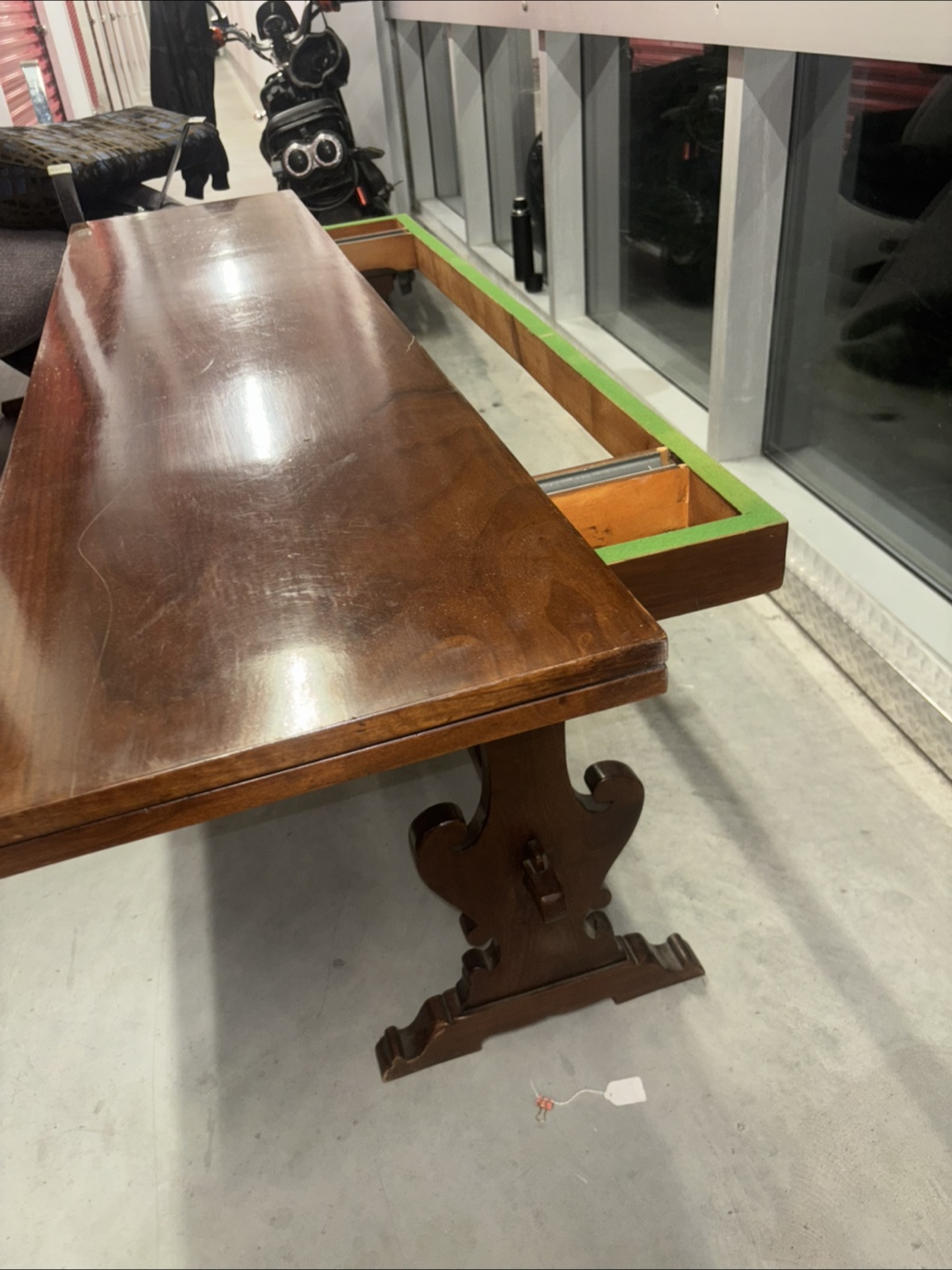 Antique mahogany Trestle flip top expansion table - photo 3