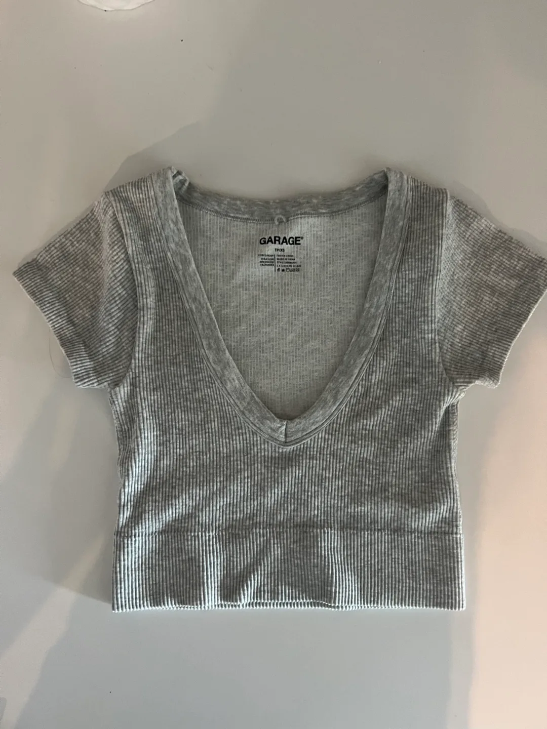 Garage Ribbed V-Neck Top - Black & Grey - Size M thumbnail
