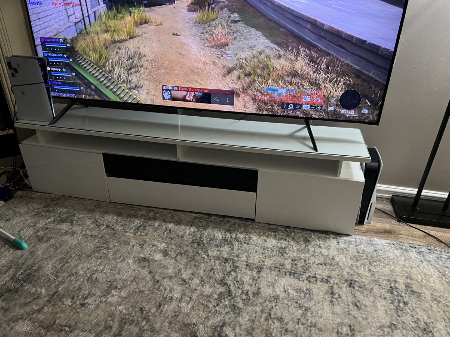 White & Black TV Stand from the brick