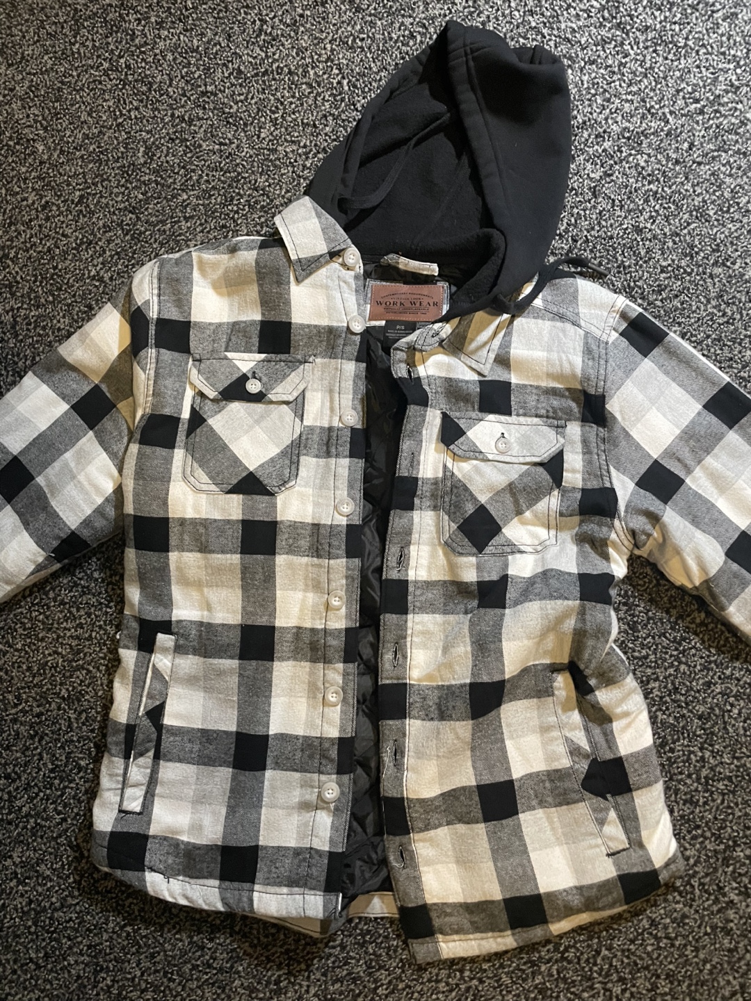 Workwear Black & White Plaid Hooded Jacket - photo 2