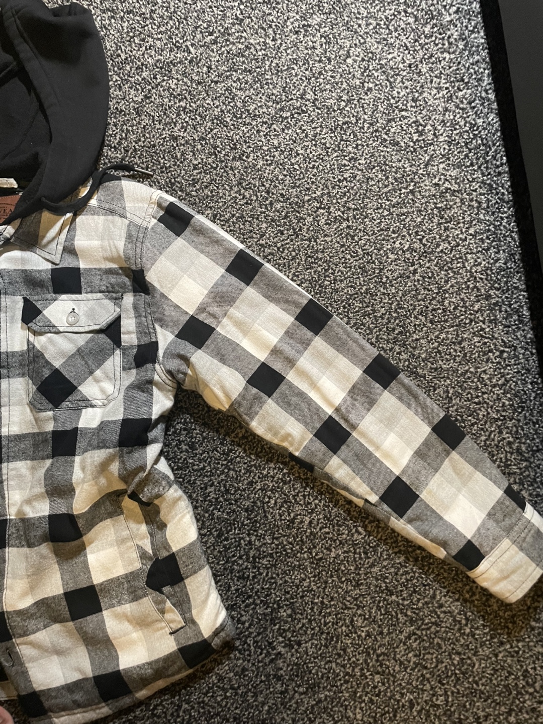 Workwear Black & White Plaid Hooded Jacket - photo 3