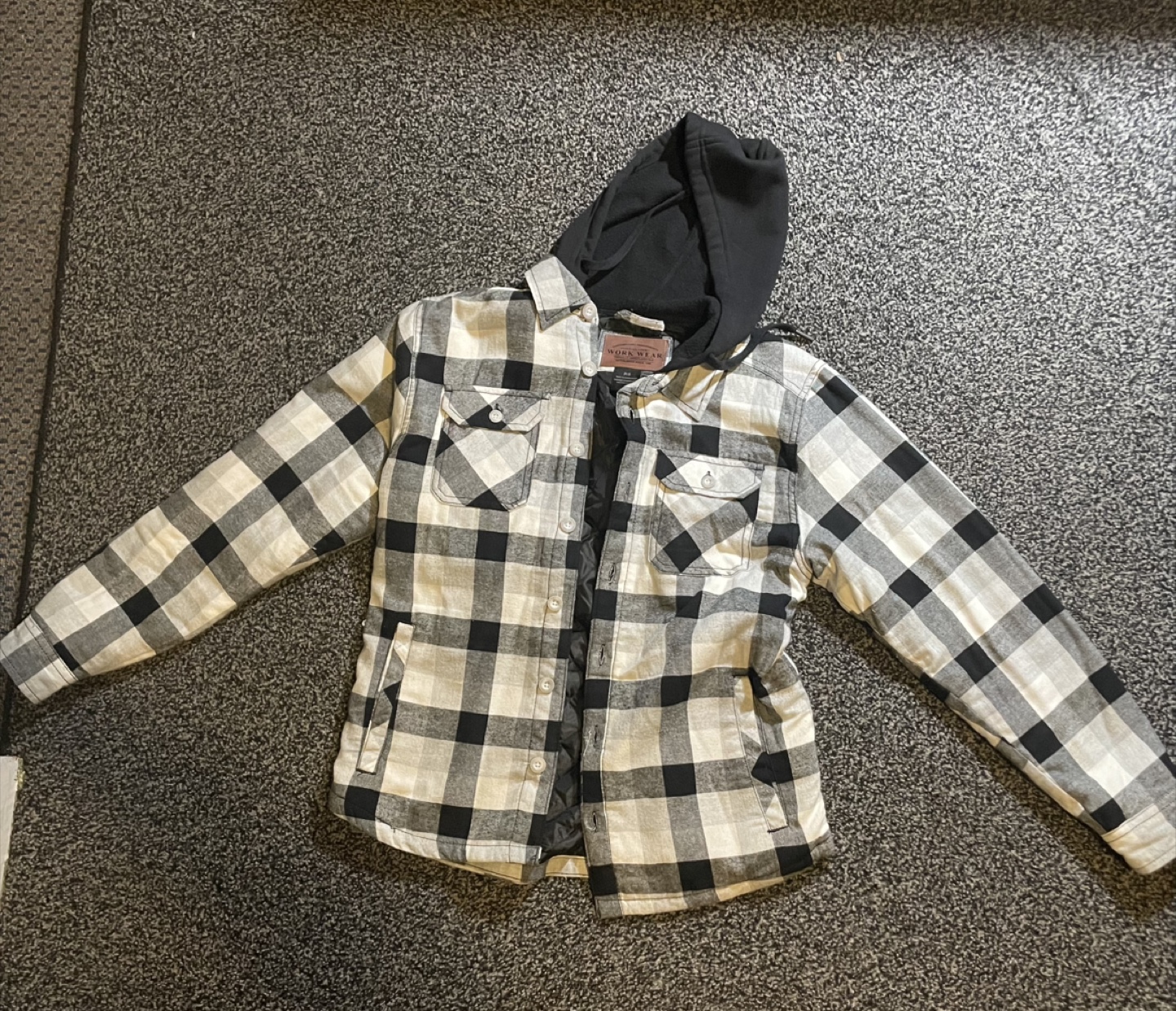 Workwear Black & White Plaid Hooded Jacket