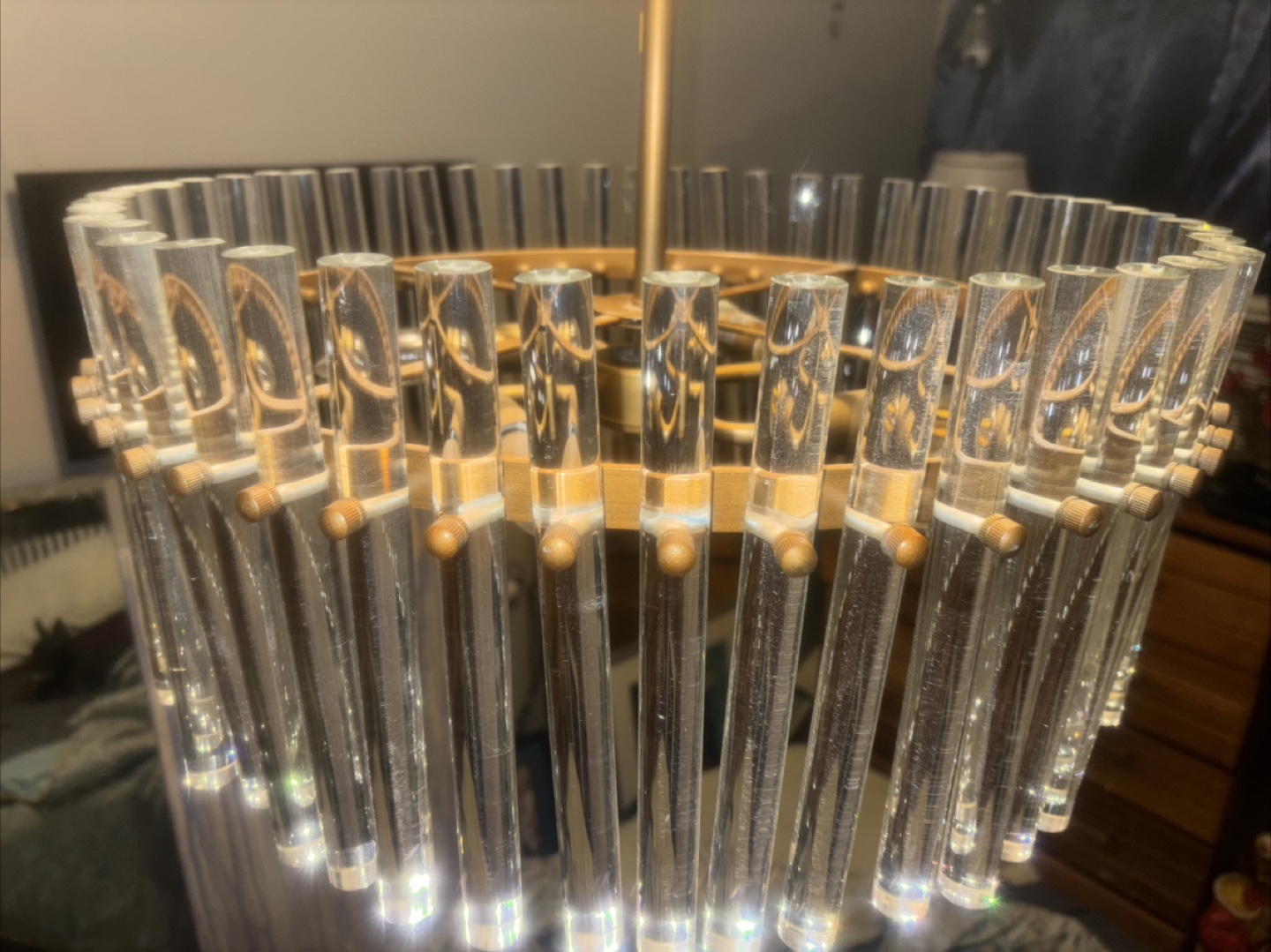 Stunning Deco style tubular glass chandelier