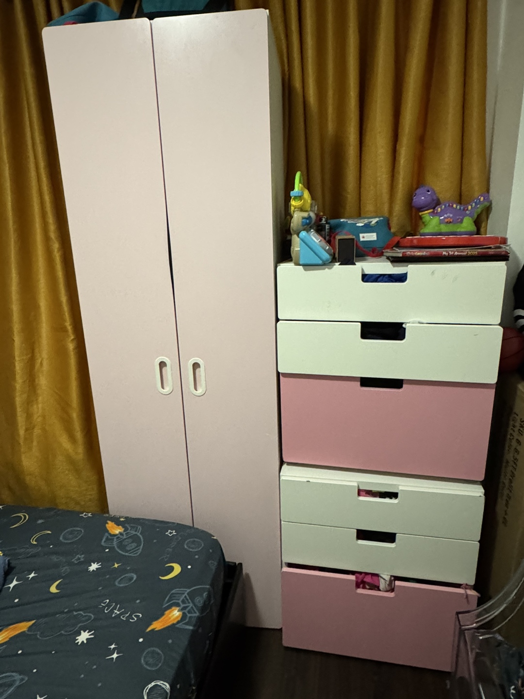Pink Kids Wardrobe and Drawer Set