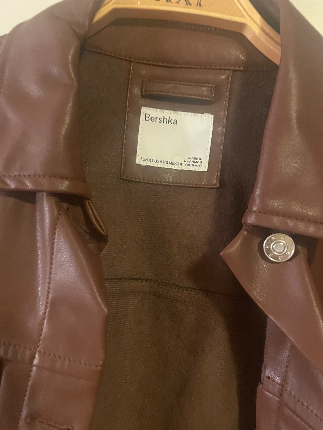 Bershka Brown Faux Leather Cropped Jacket XS - photo 3