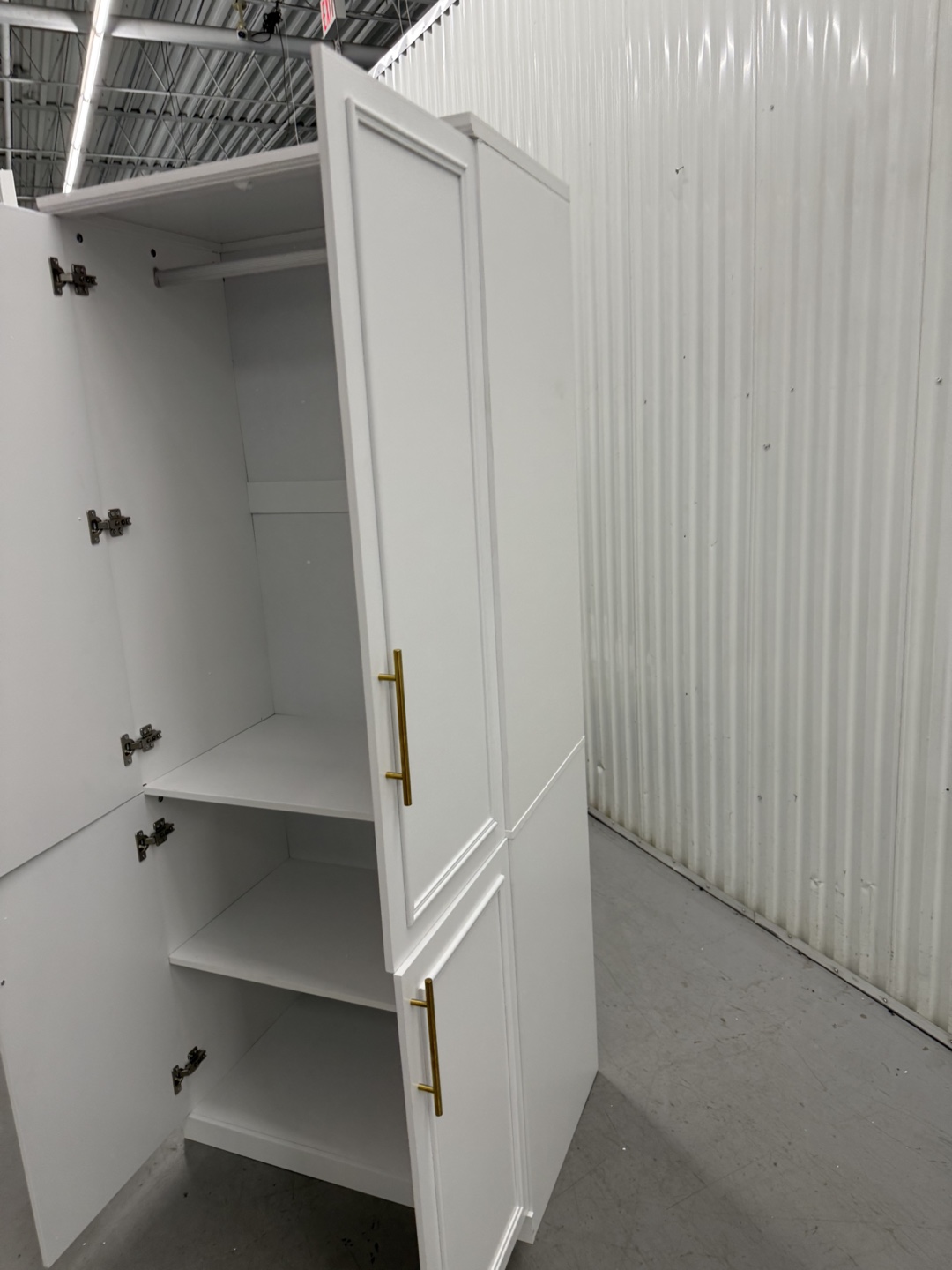 White Wardrobe Cabinet with Gold Handles - photo 3