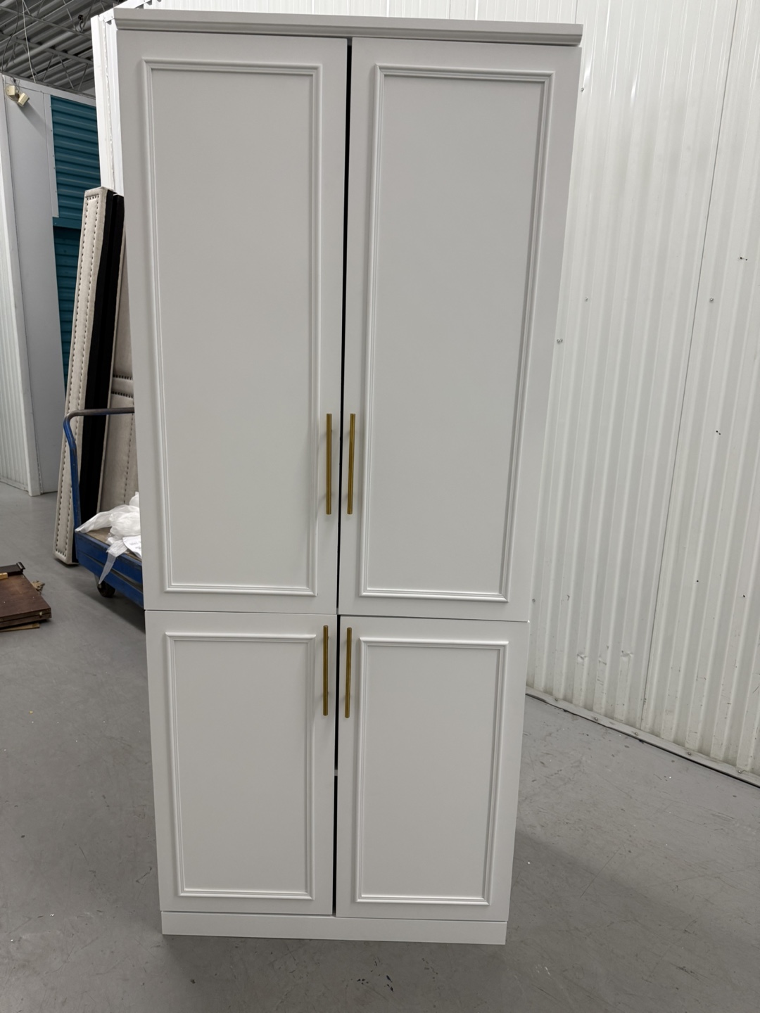 White Wardrobe Cabinet with Gold Handles