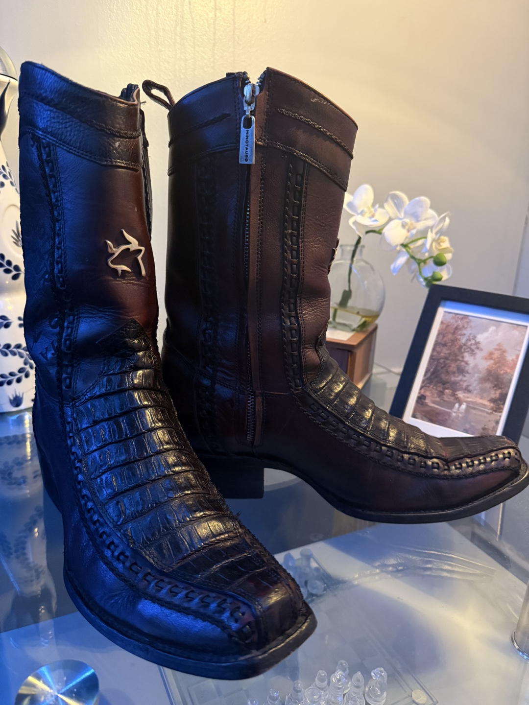 Black cherry crocodile Cowboy Boots