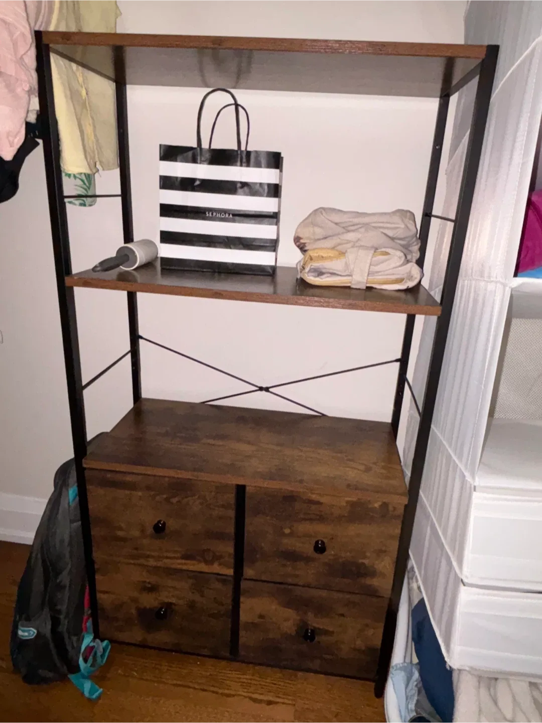 Wood and Metal Shelf with Drawers thumbnail