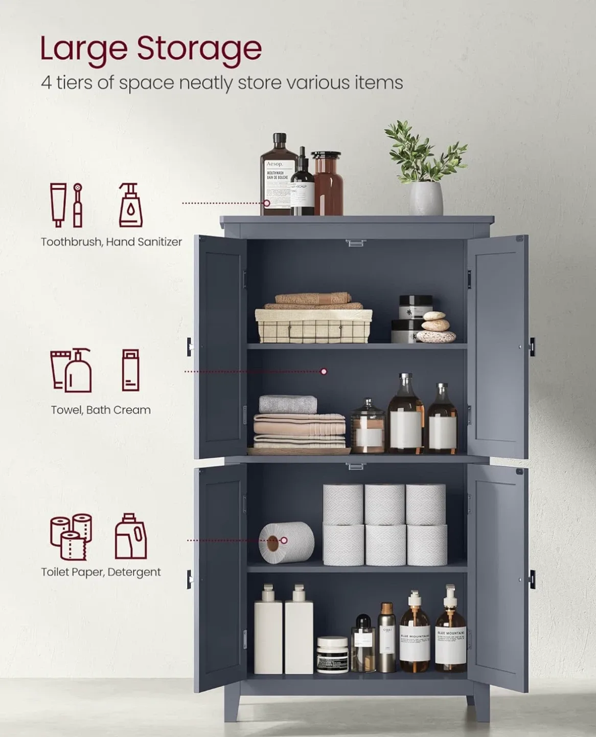 Brand New- Bathroom Cabinet with Adjustable Shelves image indicator(4)