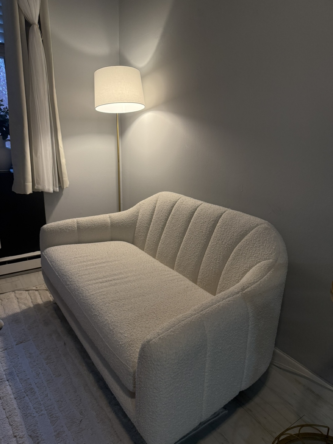 Ivory Boucle Loveseat Sofa