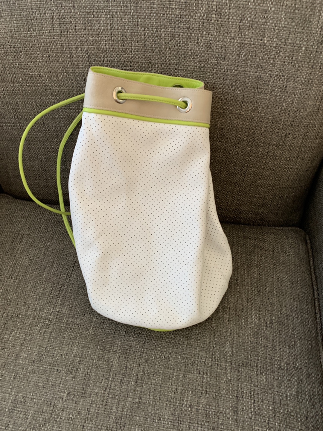 Lacoste White & Neon Green Bucket Bag