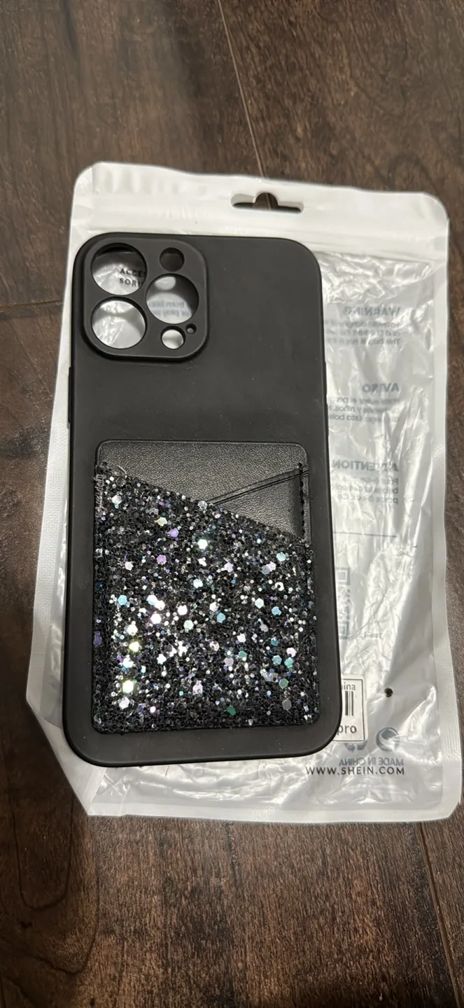 Black iPhone Case with Glitter Pocket 13 pro max thumbnail