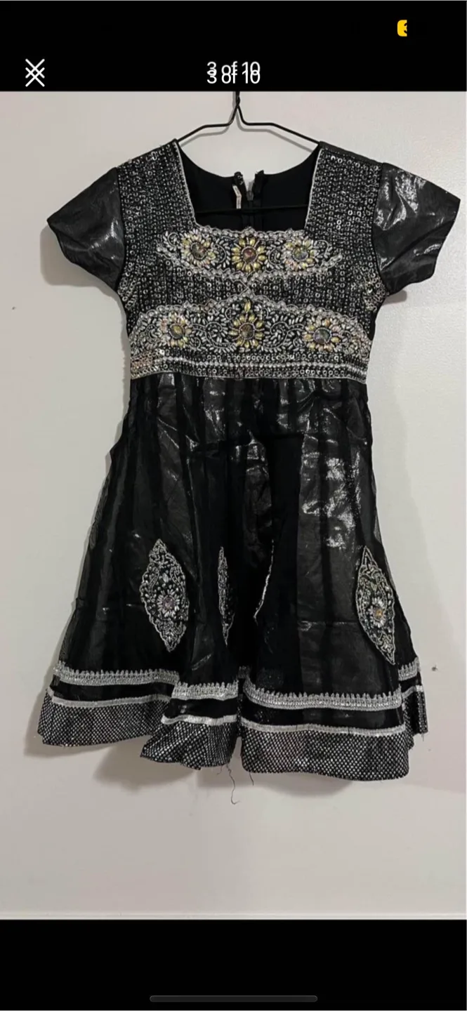 Girls' Black Embroidered Dress & Pants Set thumbnail