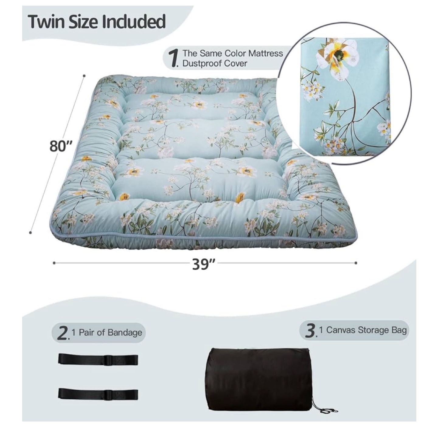 MAXYOYO Floral Twin Size Futon Mattress