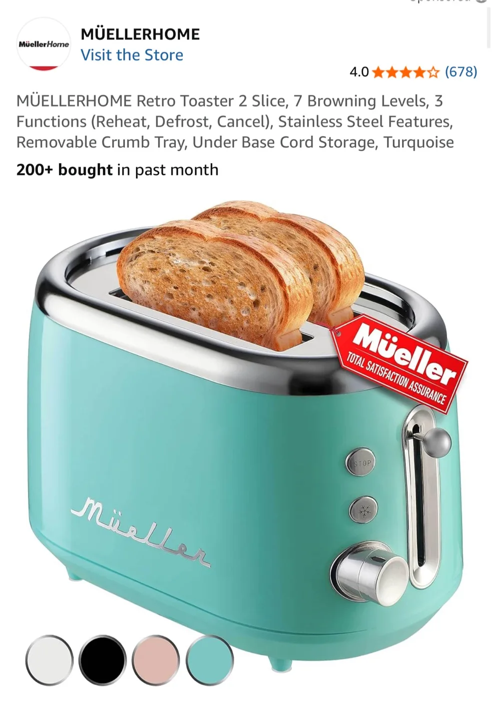 Mueller Retro 2-Slice Toaster - Turquoise thumbnail