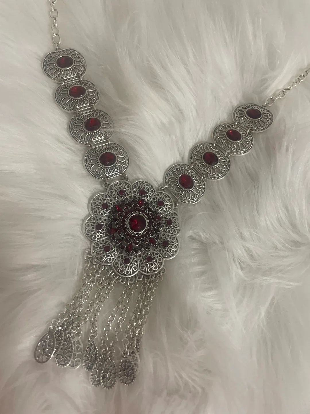 Bohemian Style Silver & Red Statement Necklace image indicator(3)