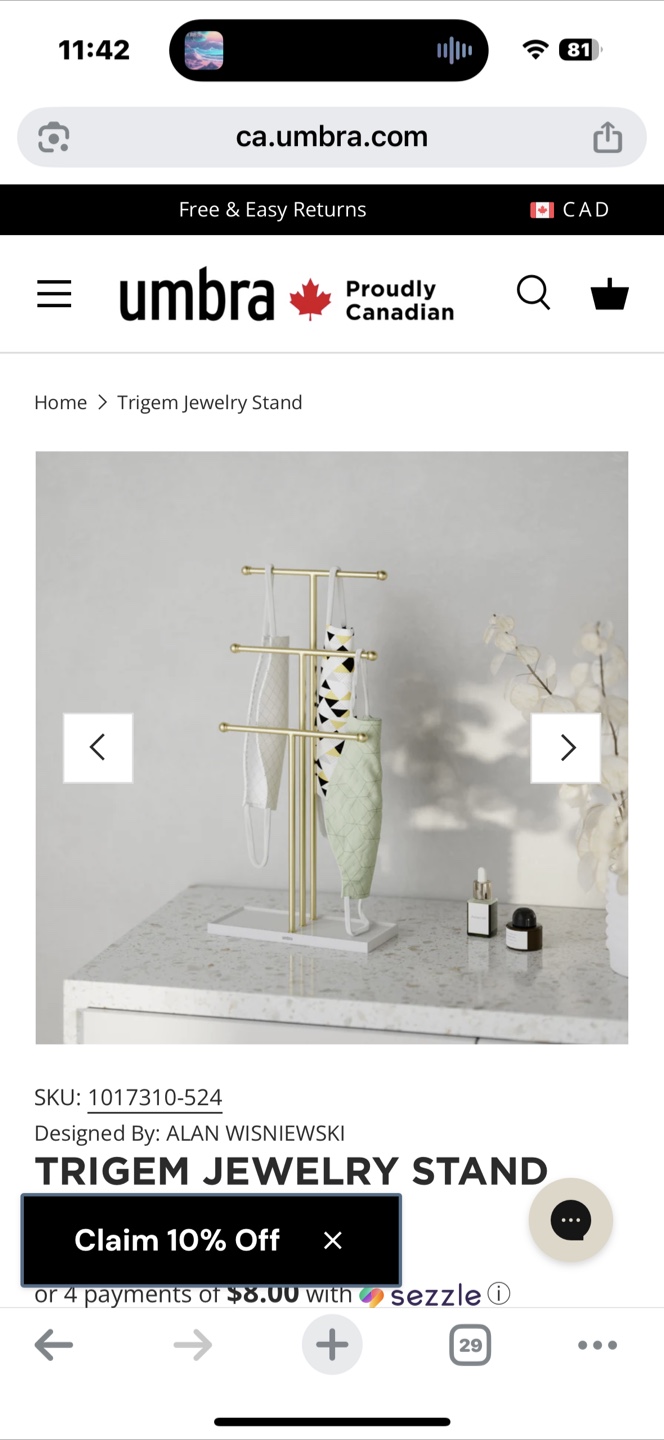 Brand New Umbra Trigem Jewelry Stand Black Bottom
