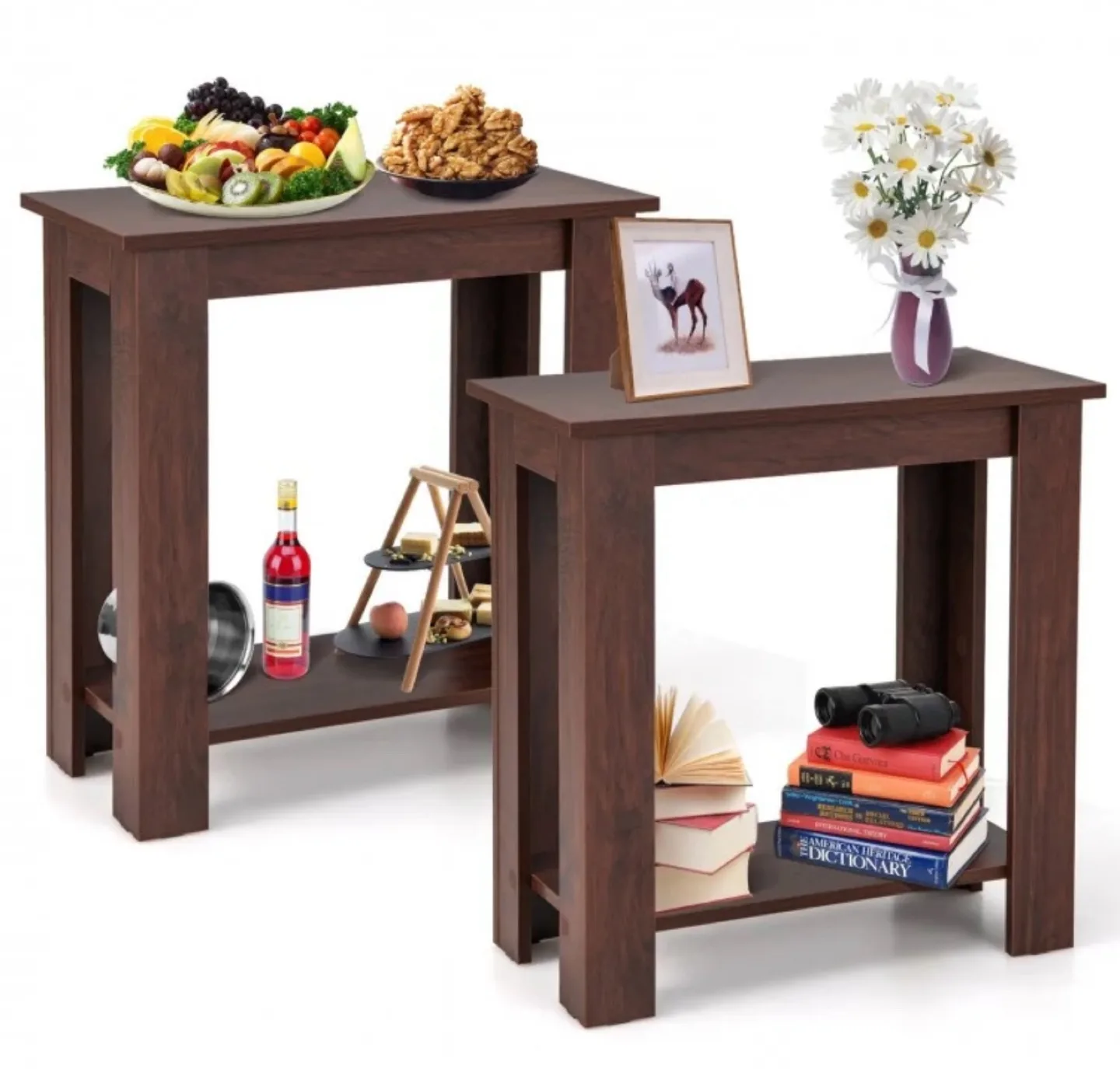 Brown Wood End Table with Shelf image indicator(2)