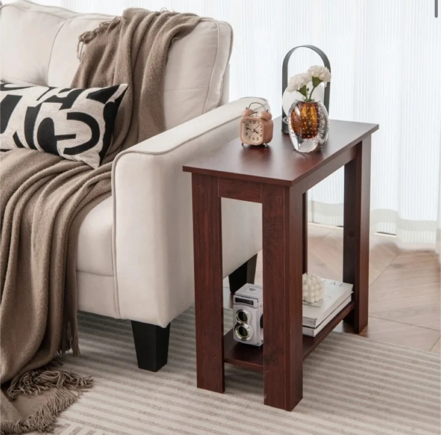 Brown Wood End Table with Shelf image indicator(3)