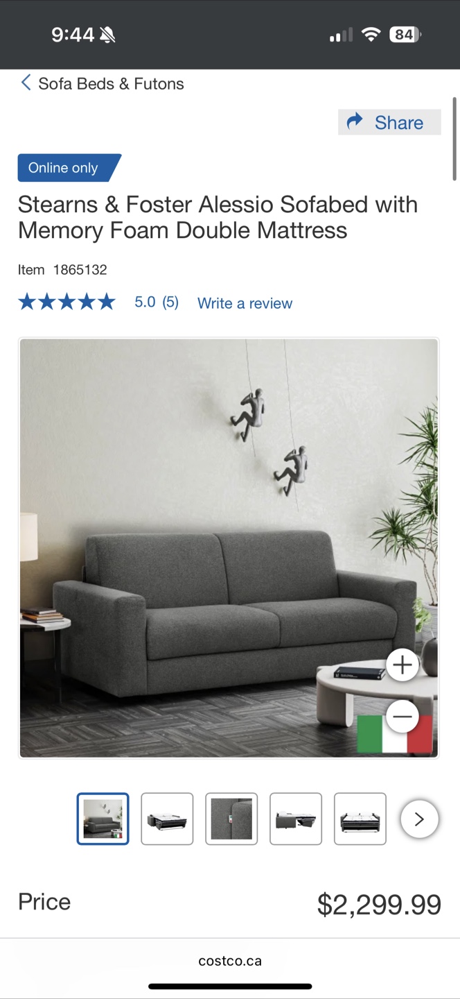 Stearns & Foster Sofabed - Memory Foam Mattress