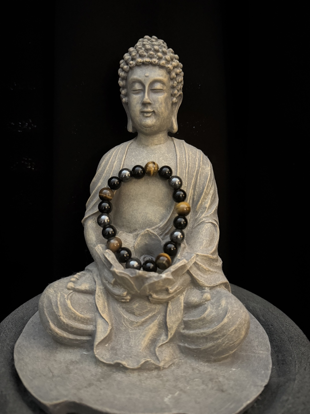 Tiger Eye, Hematite, and Obsidian Stone Bracelet