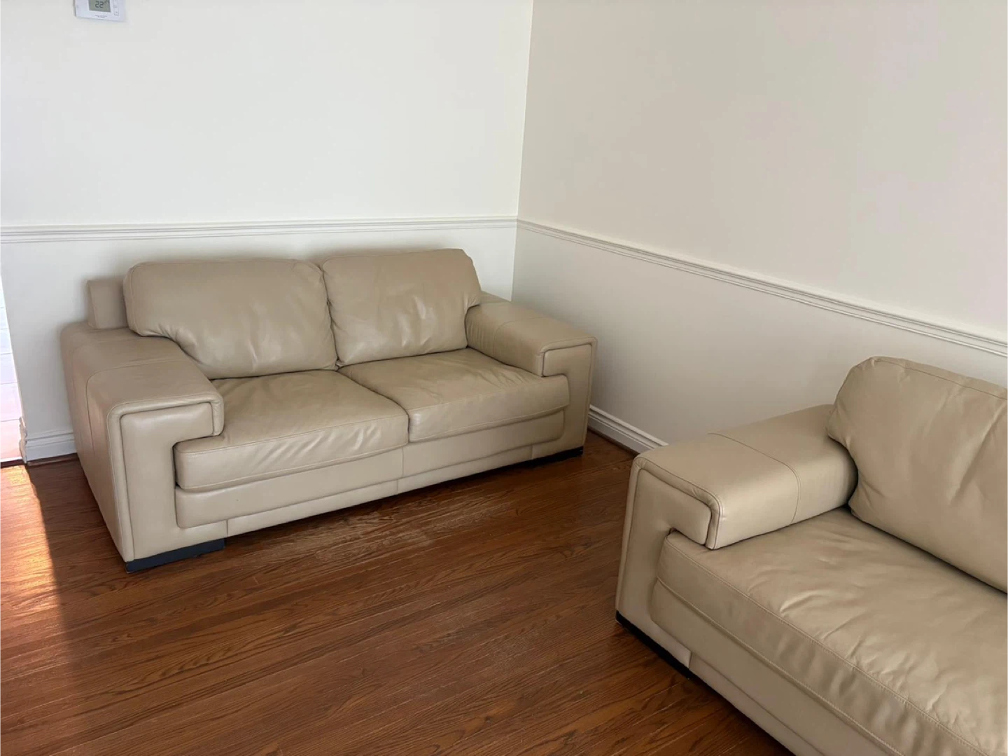 Beige Leather Loveseat Sofas - photo 2