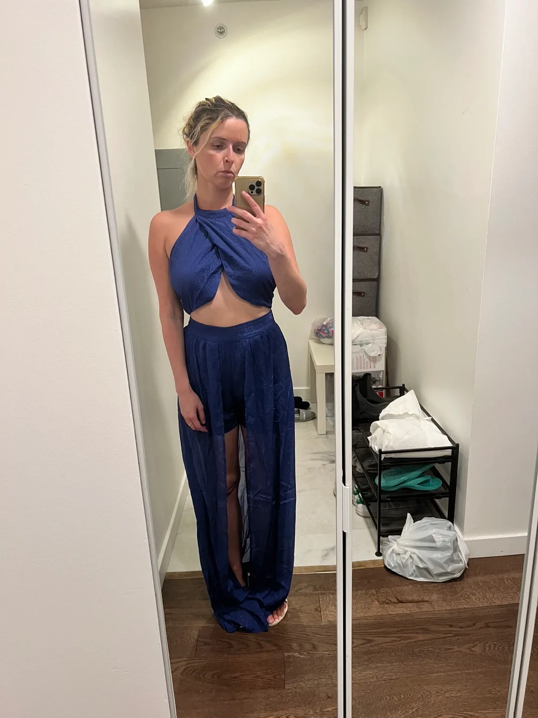 Blue new Romper dress Fashion nova shorts with skirt and top thumbnail
