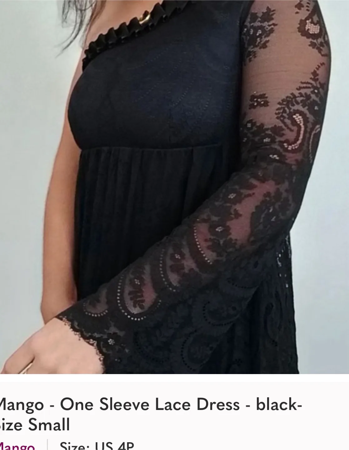 Mango One Sleeve Lace Dress - Black - Small thumbnail