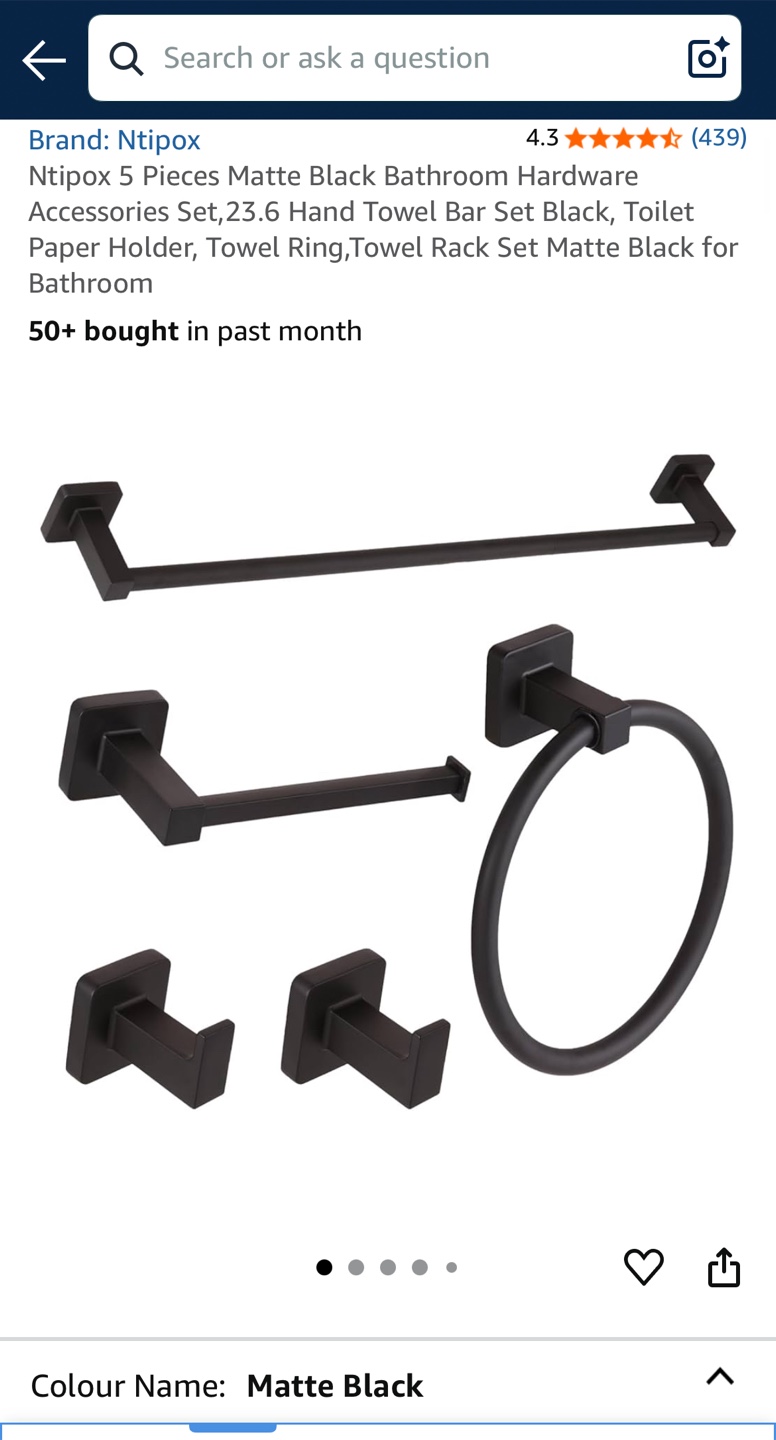 5-Piece Matte Black Bathroom Hardware Set