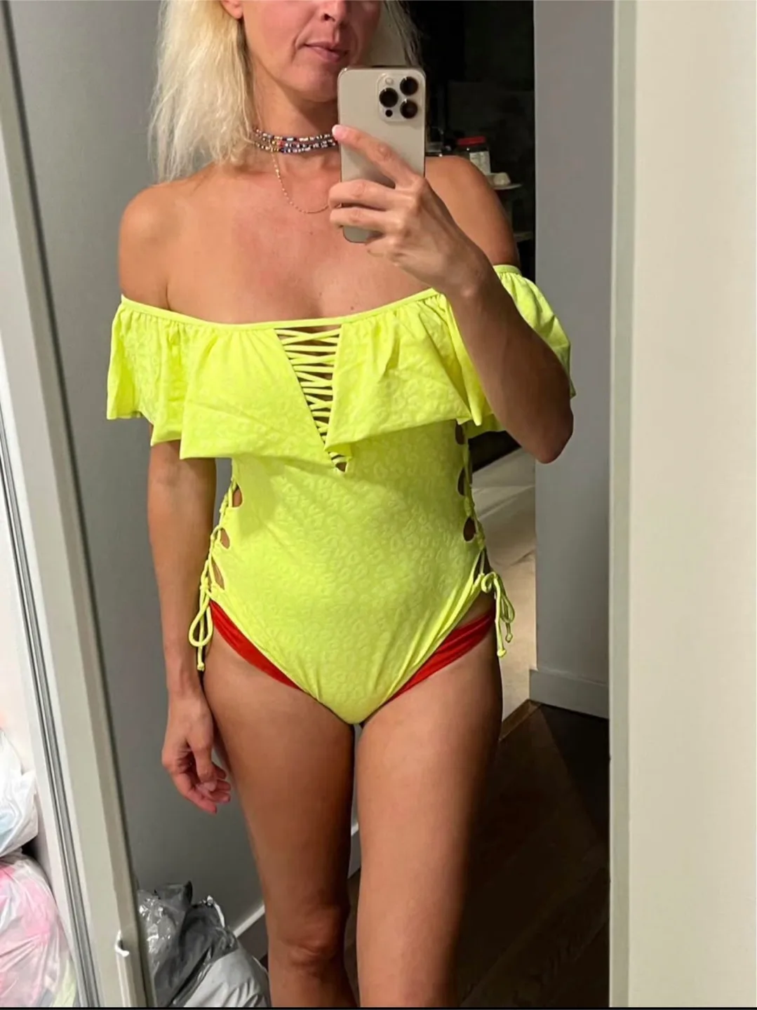 Bikini ruffle neon yellow thumbnail