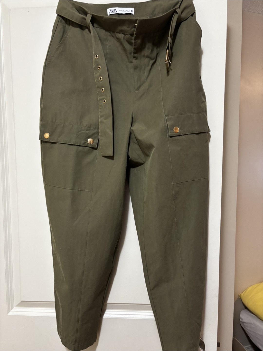Zara Olive Green Belted Cargo Pants - Size S
