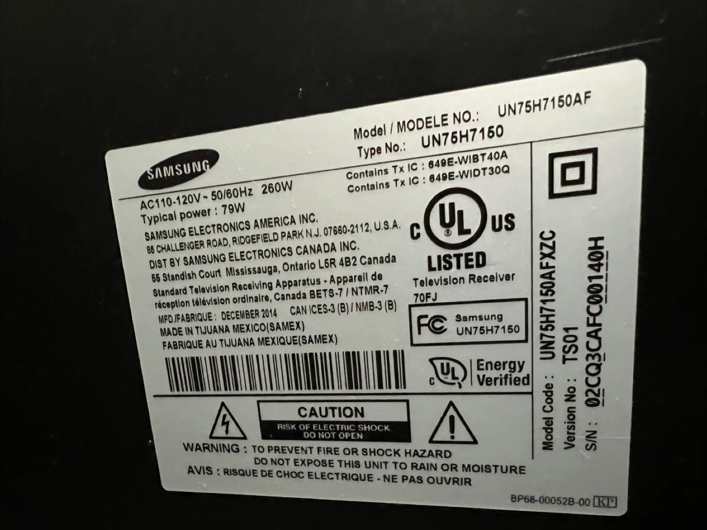 Samsung UN75H7150AF 75" Television image indicator(2)