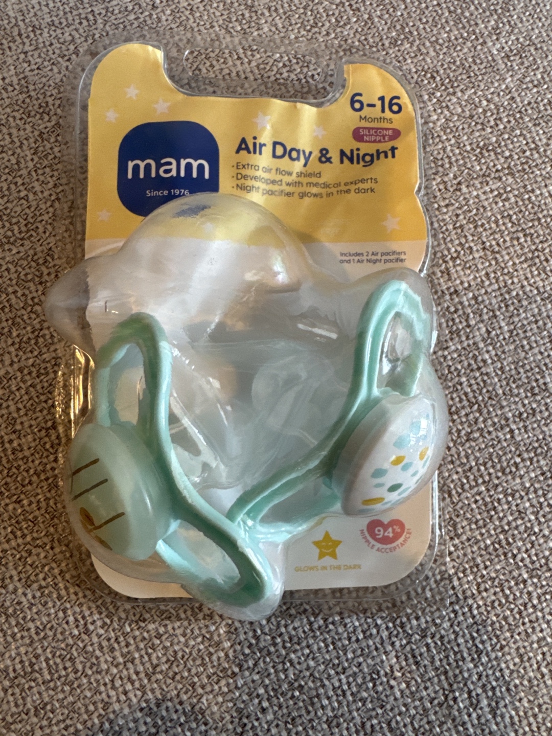New MAM Air Day & Night Pacifiers (6-16 Months)