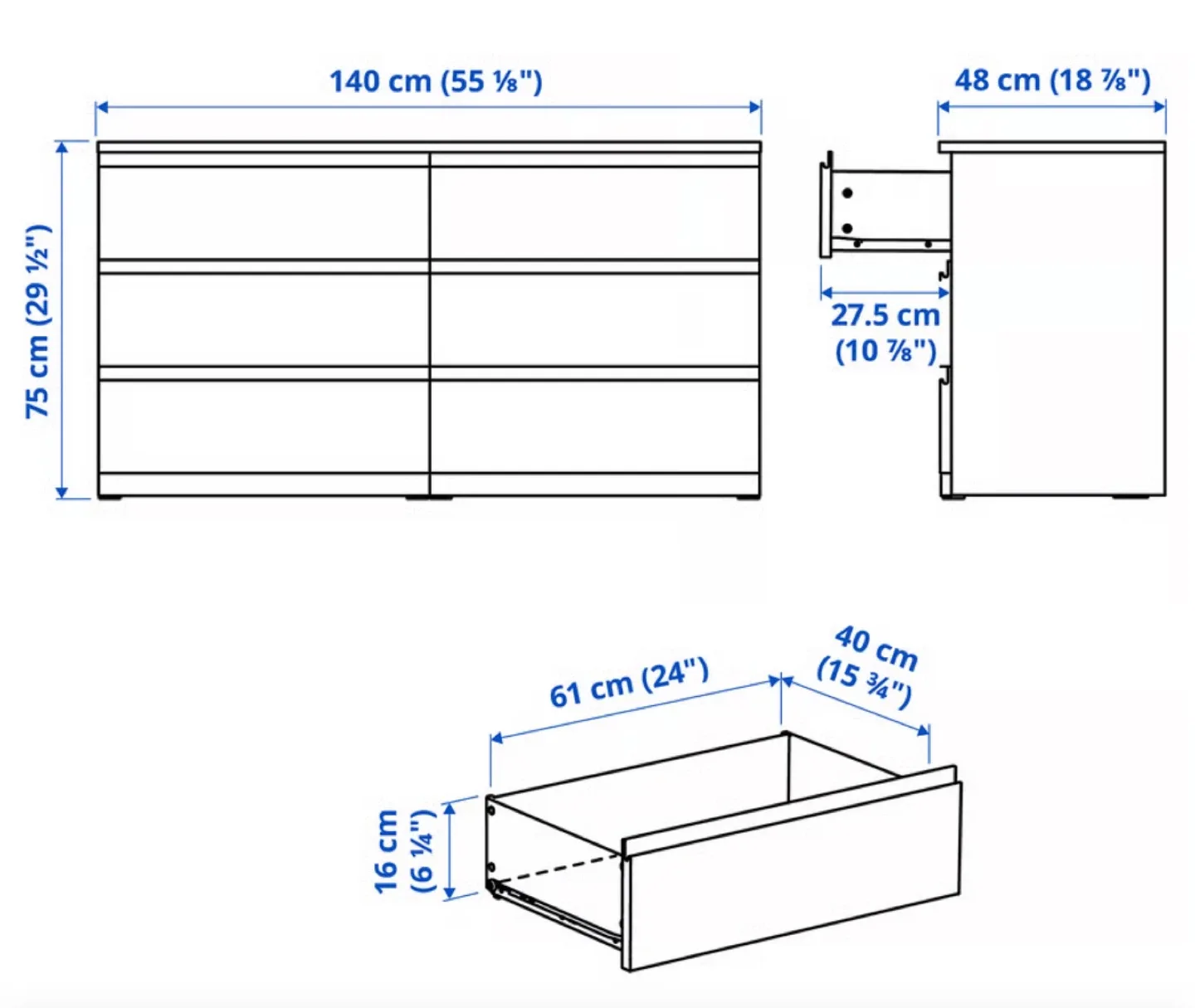 IKEA 6-drawer dresser “STORKLINTA”, White, Excellent condition! image indicator(6)