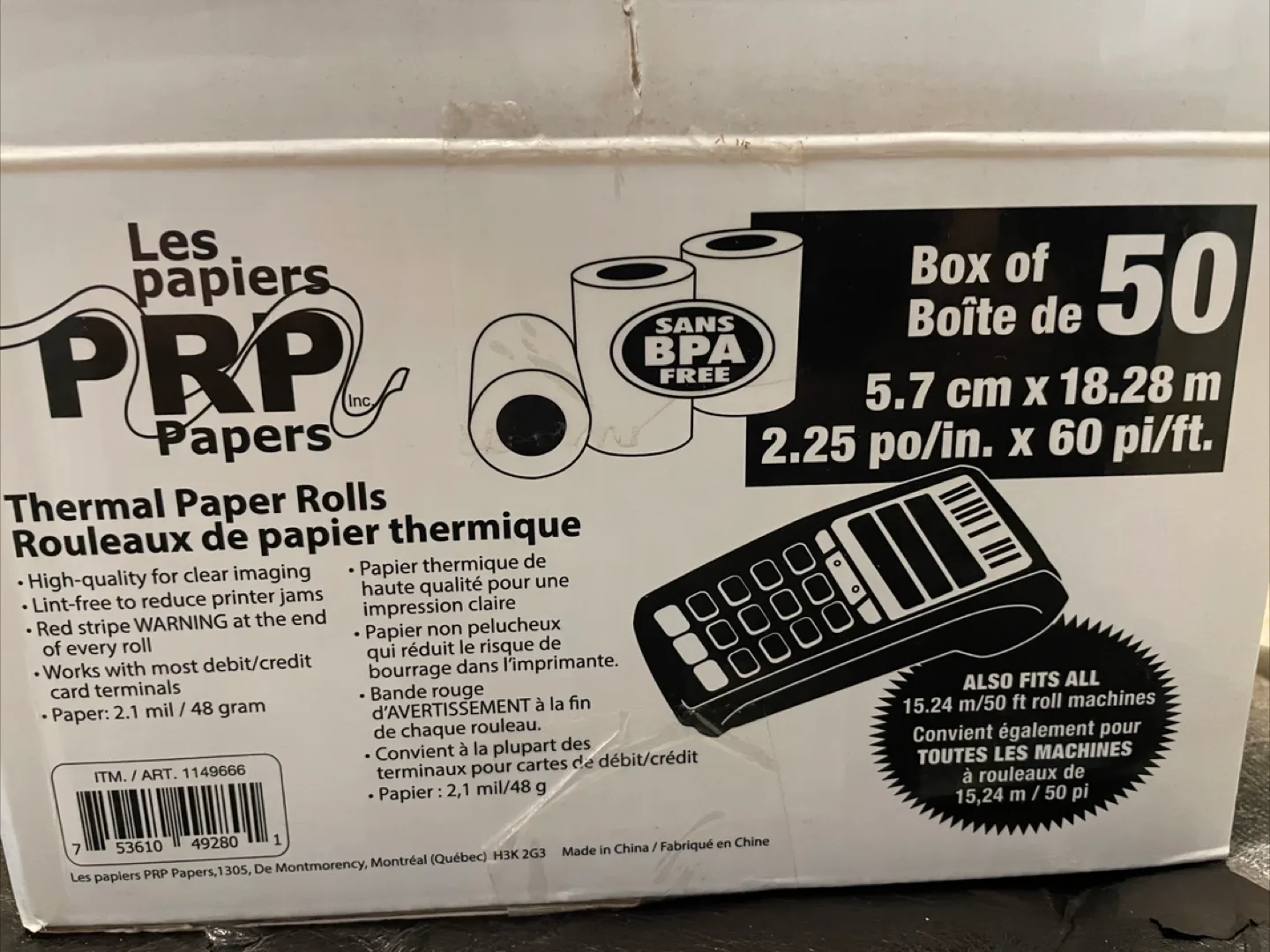 Les papiers PRP Thermal Paper Rolls - Box of 50 image indicator(2)
