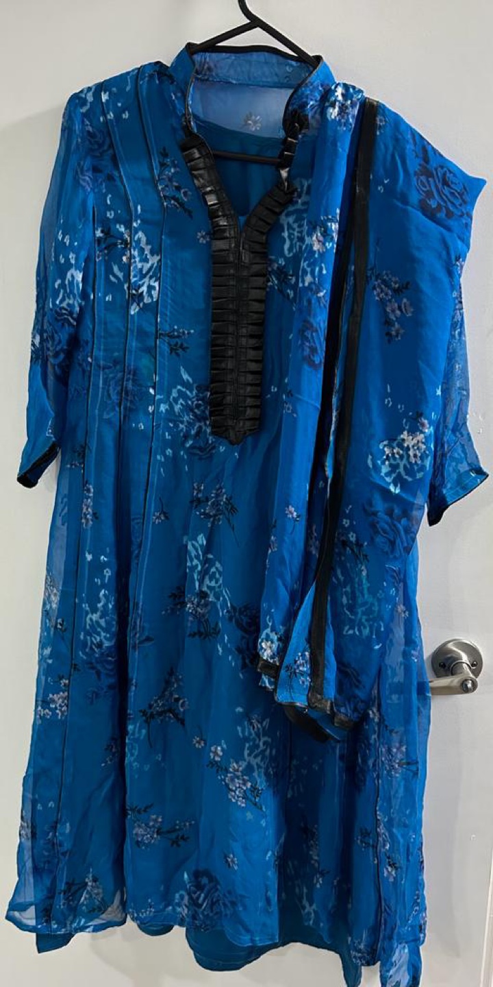 Blue Floral A line shirt and dopatta