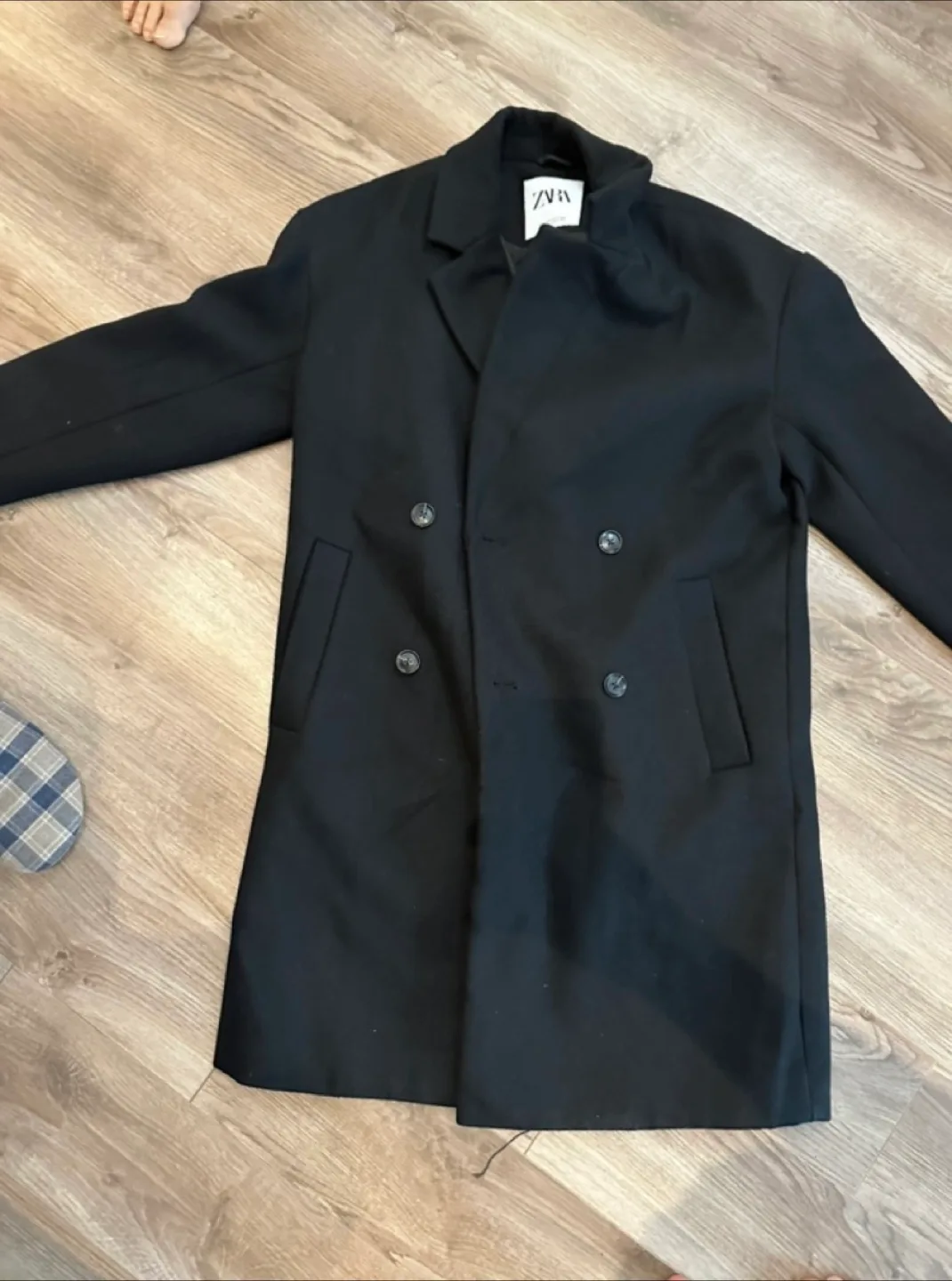 Zara Black Wool Blend Double Breasted Coat - Size M thumbnail