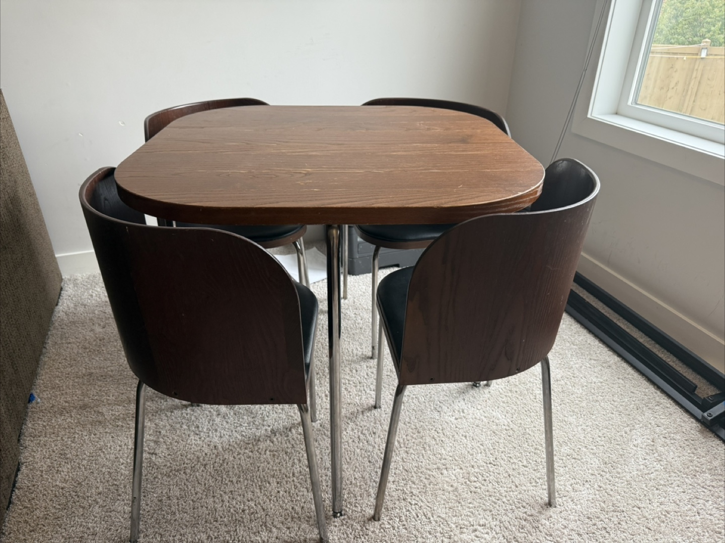 Dining Table & 4 Chairs - Wood & Chrome