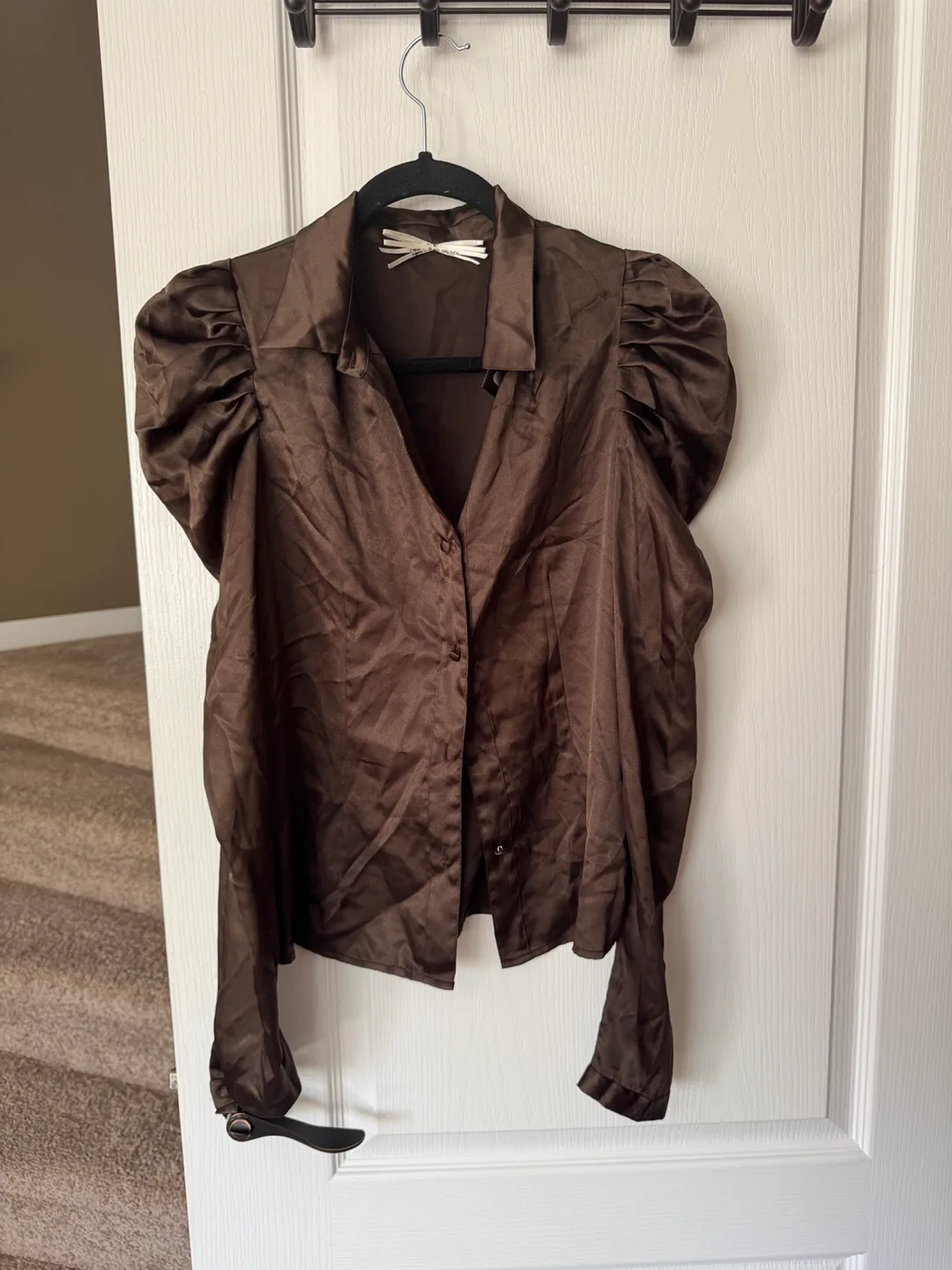 100% Silk Blouse - Brown size S thumbnail