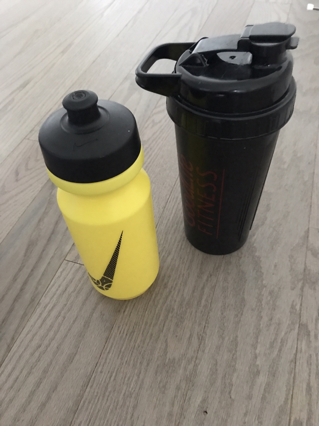 Nike Yellow Water Bottle & Black Shaker Bottle